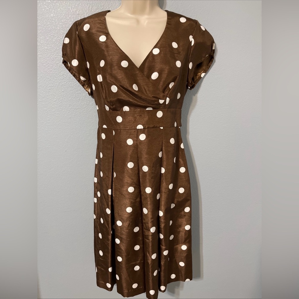 Signature by Robbie Bee Brown Polka Dot Midi Dress Rockabilly Retro Pinup Size 6 - Picture 2 of 7